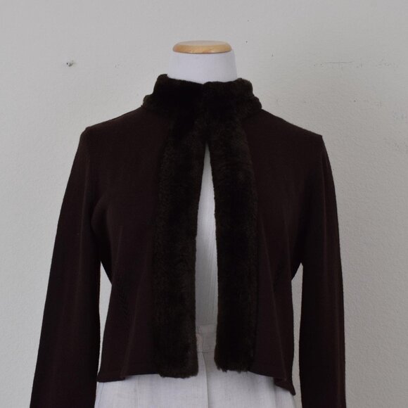 Vintage‎ 90s Chocolate Brown Crop Acrylic/Wool Cardigan size M - Picture 9 of 10